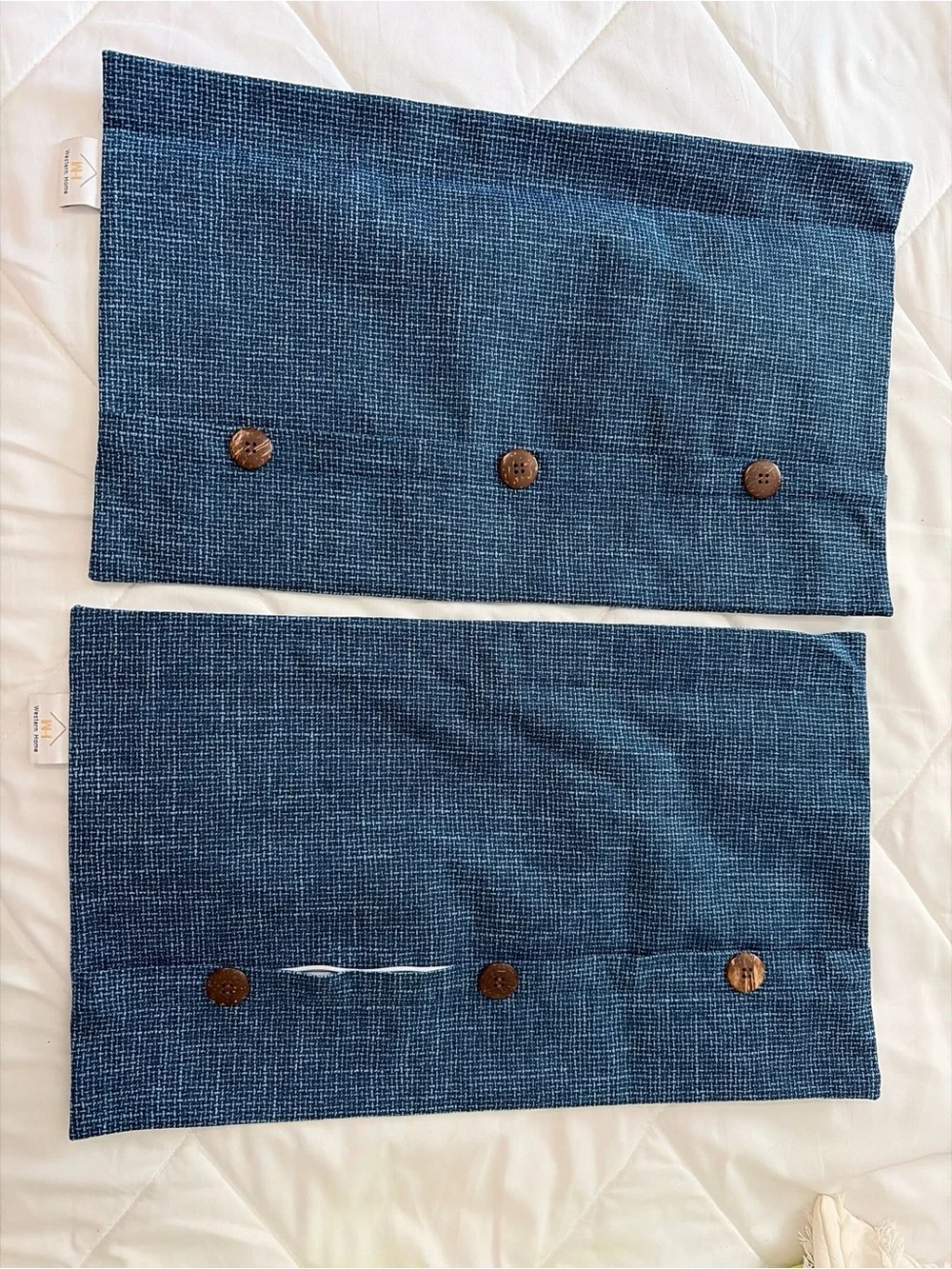 Woven Denim Blue Button Accent Pillow Cases- Home Bedding